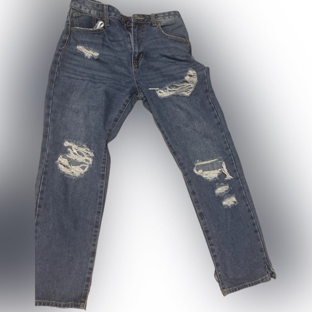 Forever 21 Blue Distressed Boyfriend Jeans